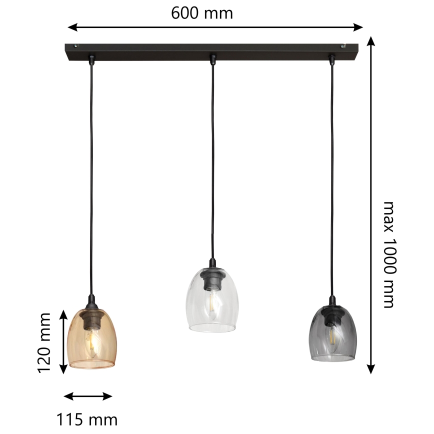 Lustră pe cablu BRILLANT 3xE27/15W/230V bej/transparentă/gri