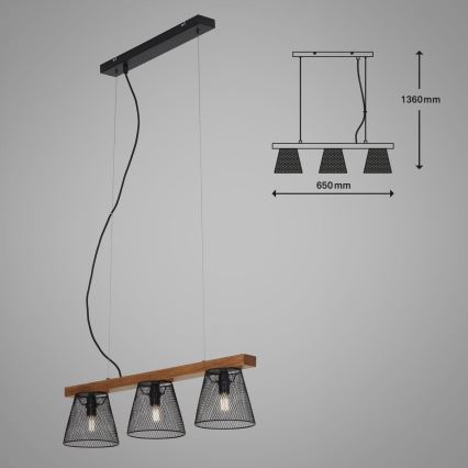 Lustră pe cablu Briloner 4077-035 WOOD & STYLE 3xE14/25W/230V
