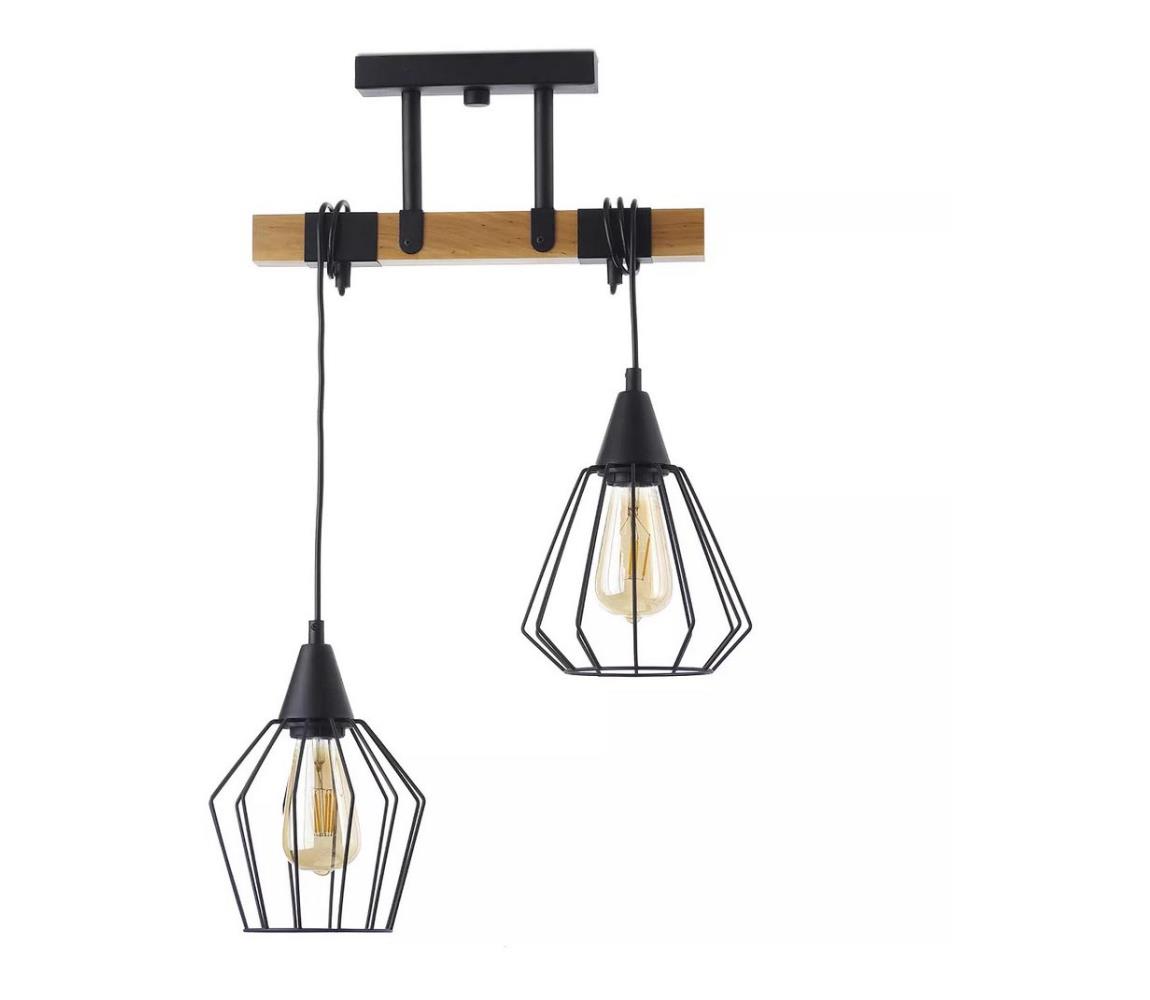 Lustră pe cablu CAMEROON 2xE27/60W/230V neagră/lemn