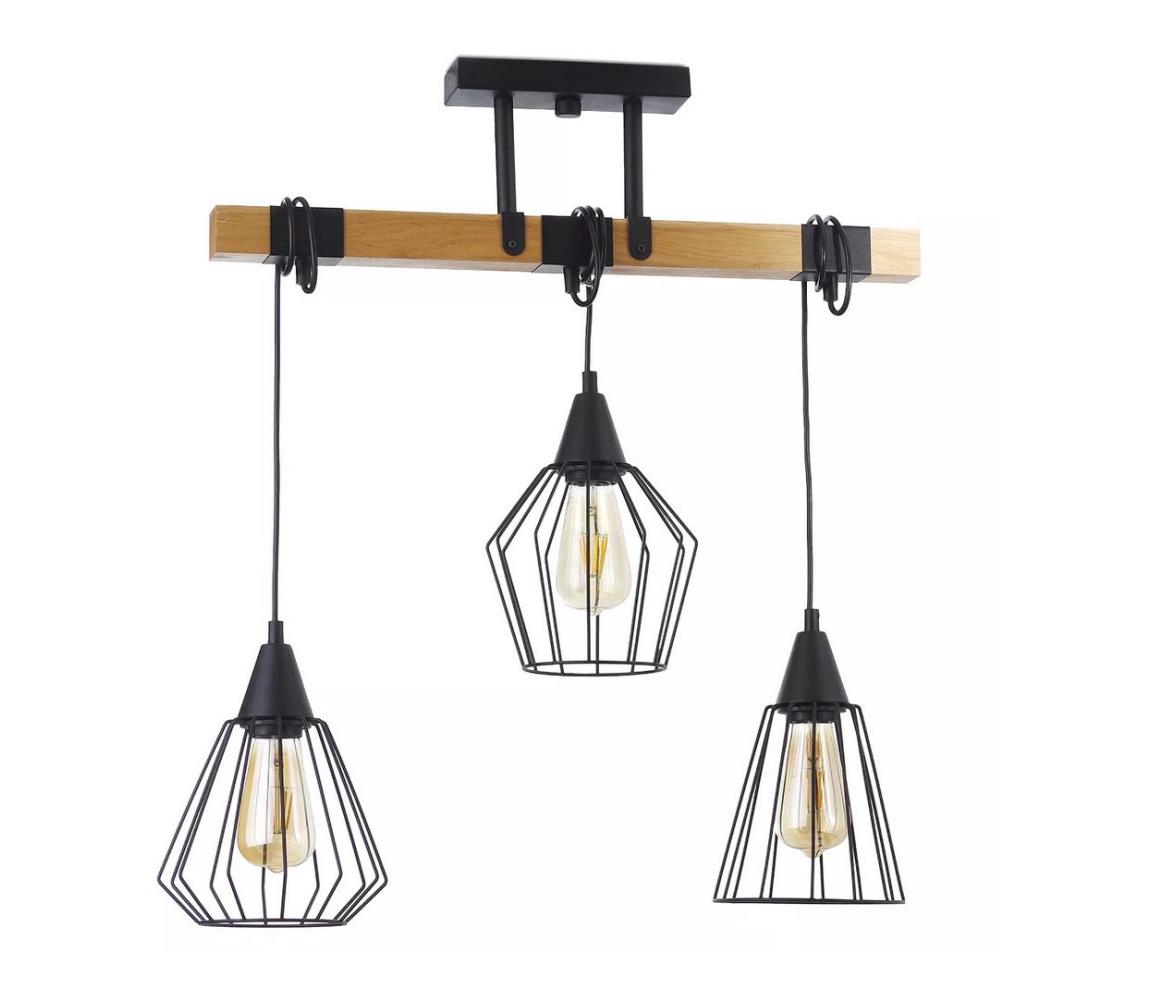 Lustră pe cablu CAMEROON 3xE27/60W/230V neagră/lemn