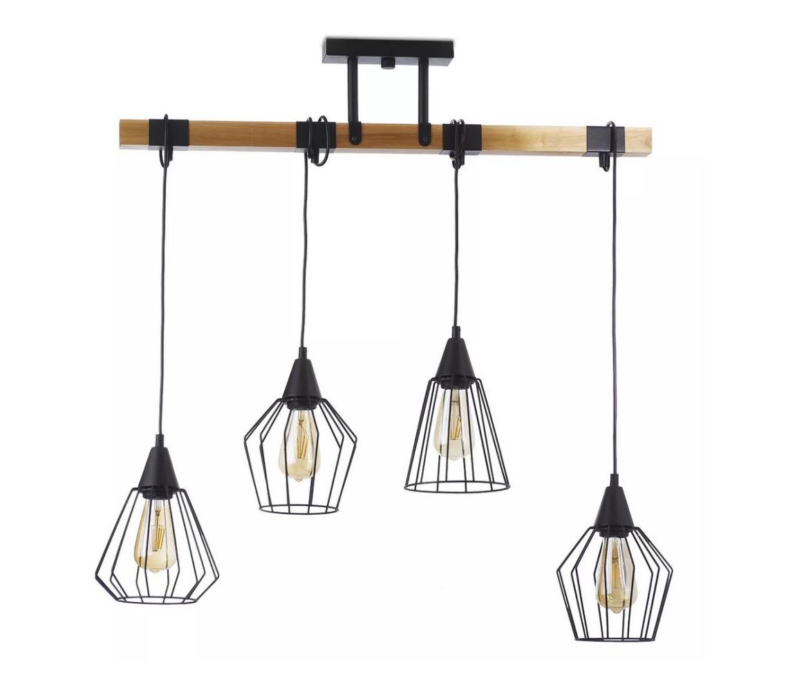 Lustră pe cablu CAMEROON 4xE27/60W/230V neagră/lemn
