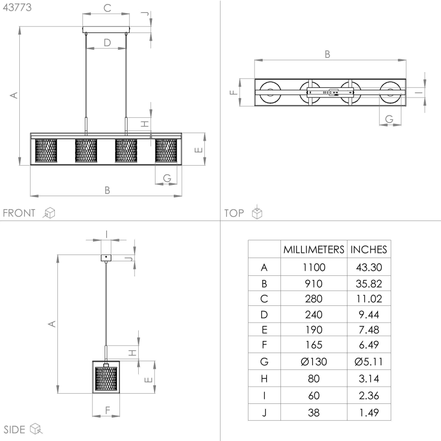 Lustră pe cablu 4xE27/40W/230V Eglo
