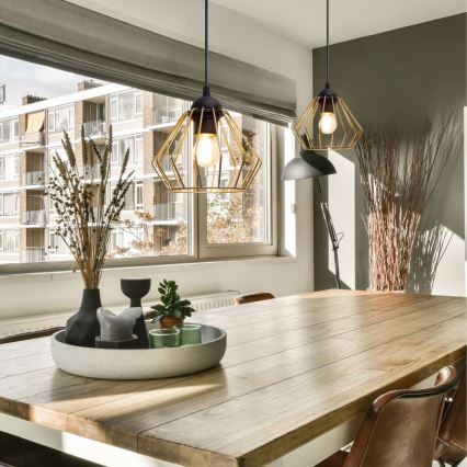 Lustră pe cablu CEED GOLD 1xE27/60W/230V d. 17,5 cm negru/auriu