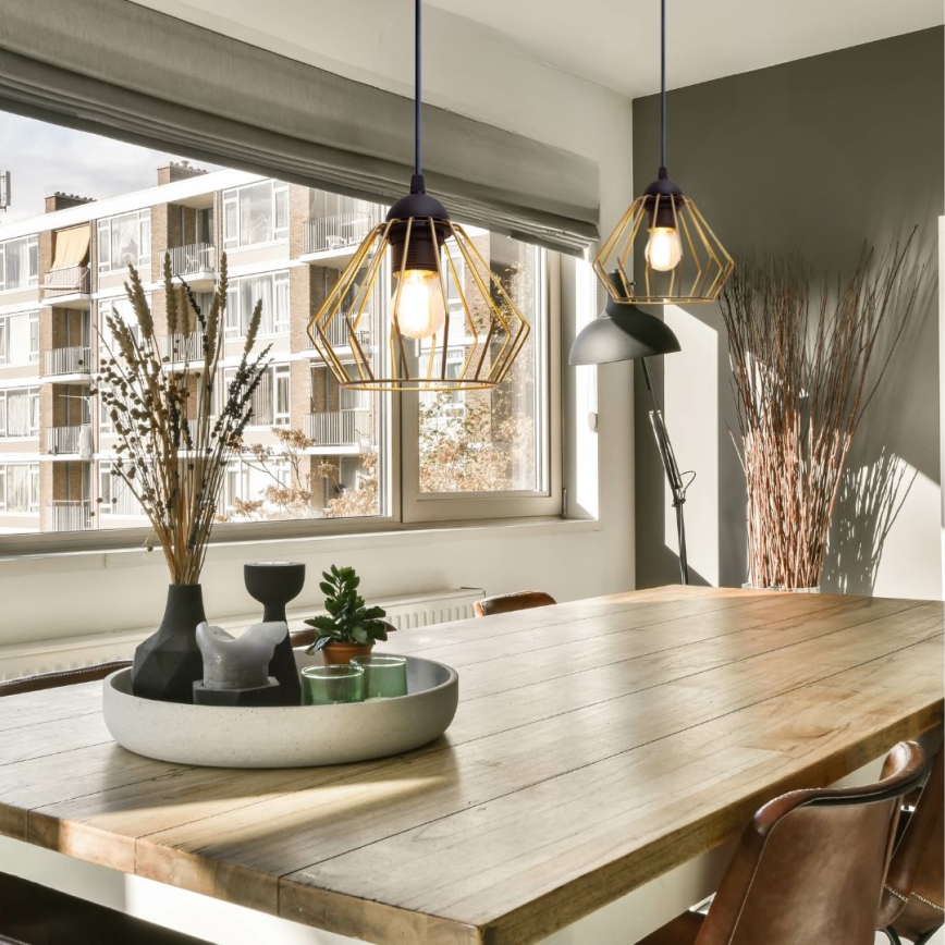 Lustră pe cablu CEED GOLD 1xE27/60W/230V d. 17,5 cm negru/auriu