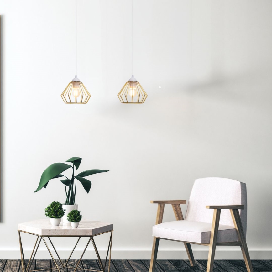 Lustră pe cablu CEED GOLD 2xE27/60W/230V alb/auriu