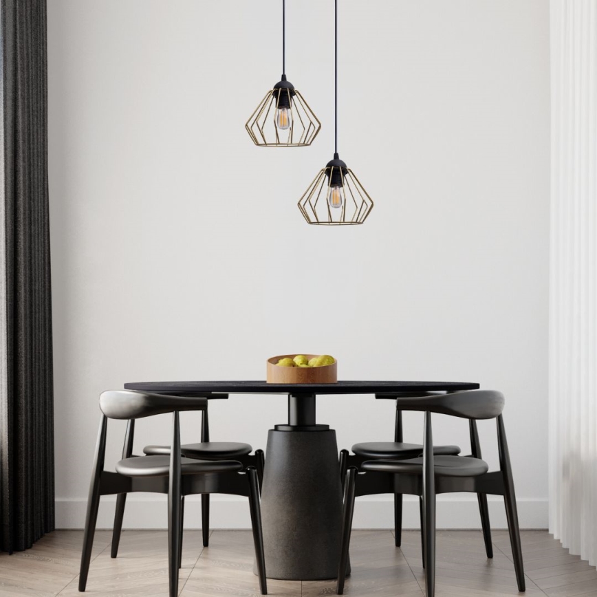 Lustră pe cablu CEED GOLD 2xE27/60W/230V d. 28 cm negru/auriu