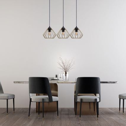 Lustră pe cablu CEED GOLD 3xE27/60W/230V negru/auriu