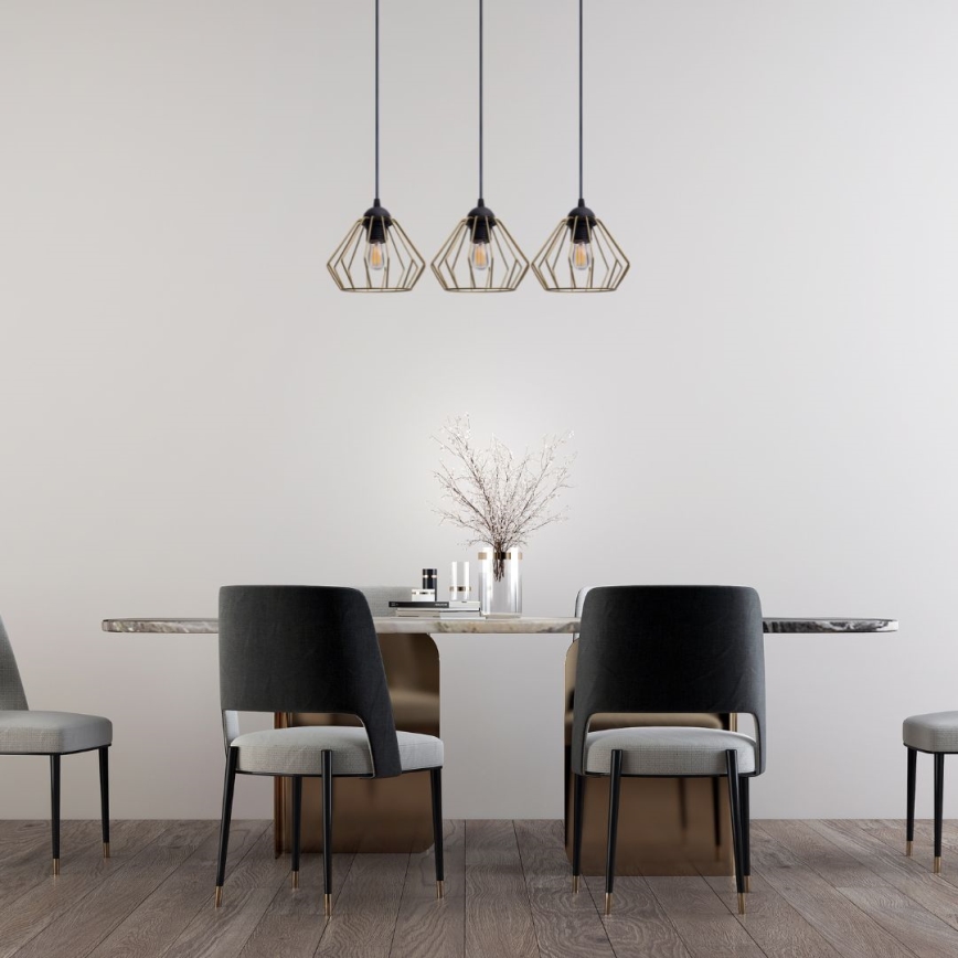 Lustră pe cablu CEED GOLD 3xE27/60W/230V negru/auriu