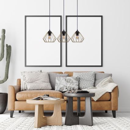 Lustră pe cablu CEED GOLD 3xE27/60W/230V negru/auriu