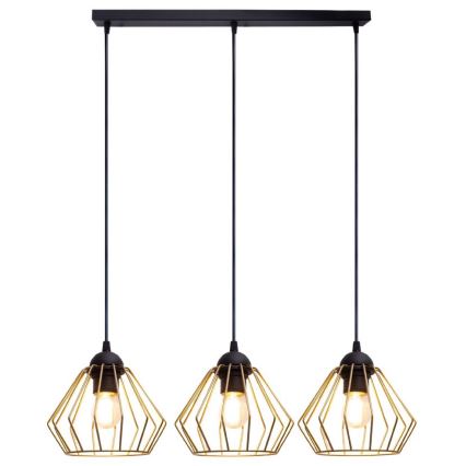 Lustră pe cablu CEED GOLD 3xE27/60W/230V negru/auriu