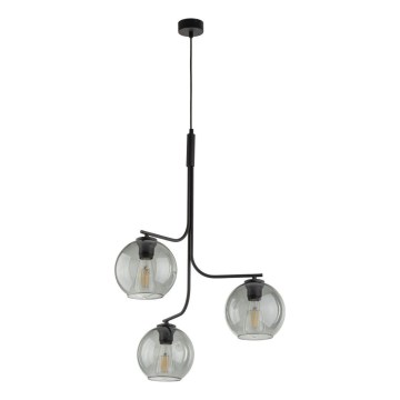 Lustră pe cablu CESAR, 3 x E27, 15 W, 230 V, negru/gri fumuriu