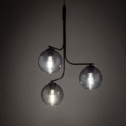 Lustră pe cablu CESAR, 3 x E27, 15 W, 230 V, negru/gri fumuriu