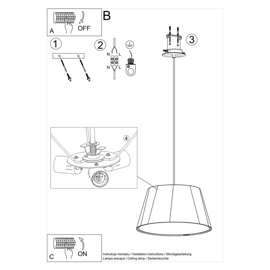 Lustră pe cablu CONO 3xE27/60W/230V d. 45 cm albă