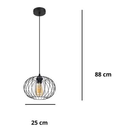 Lustră pe cablu CORRINI 1xE27/60W/230V d. 25 cm negru/transparent