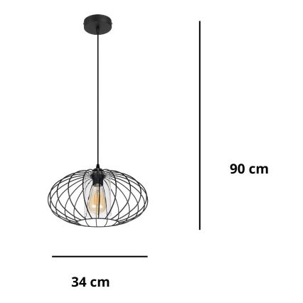 Lustră pe cablu CORRINI 1xE27/60W/230V d. 34 cm negru/transparent