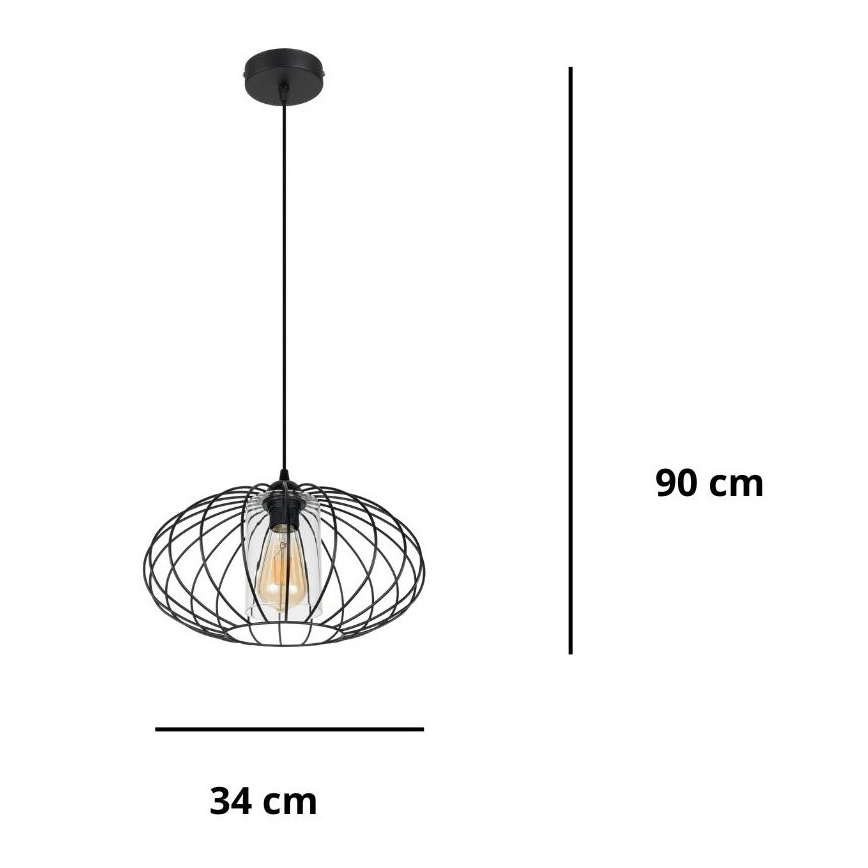Lustră pe cablu CORRINI 1xE27/60W/230V d. 34 cm negru/transparent