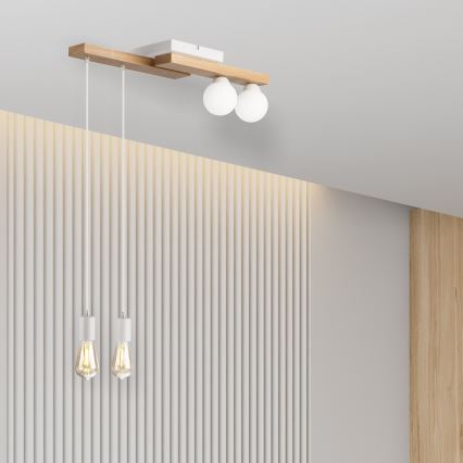 Lustră pe cablu CORTINA 2xE27/15W/230V + 2xG9/5W/230V alb/stejar