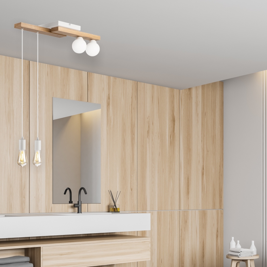 Lustră pe cablu CORTINA 2xE27/15W/230V + 2xG9/5W/230V alb/stejar