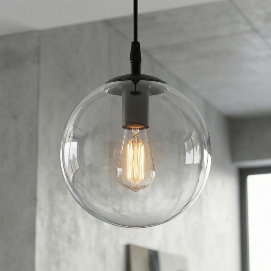 Lustră pe cablu COSMO 1xE14/10W/230V d. 14 cm negru/transparent