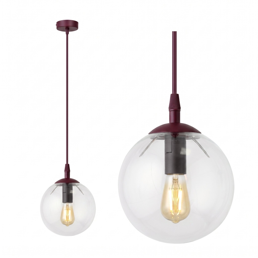 Lustră pe cablu COSMO 1xE14/10W/230V Ø 14 cm roșie/transparentă