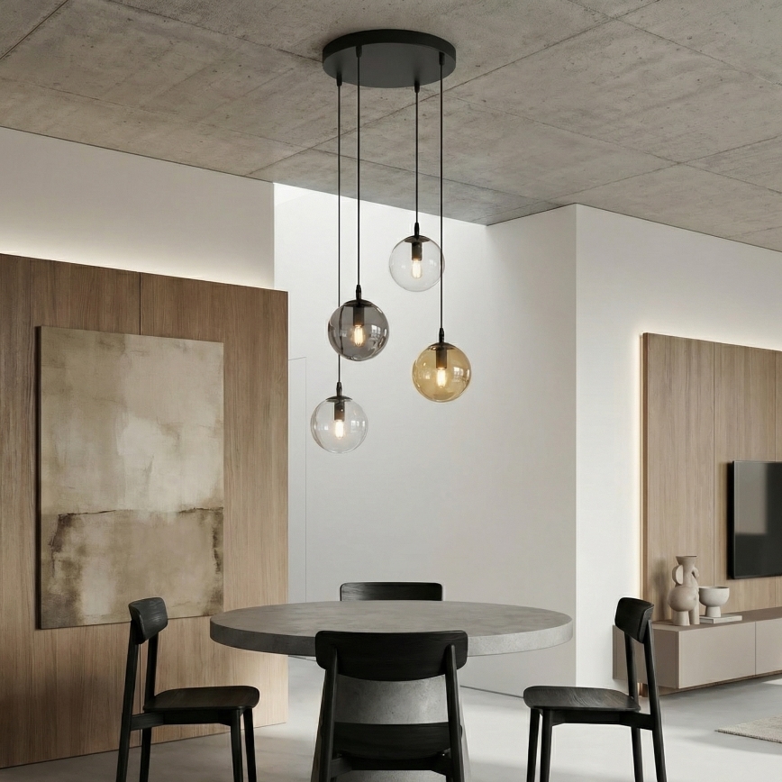 Lustră pe cablu COSMO 4xE14/10W/230V d. 40 cm negru/gri/bej/transparent