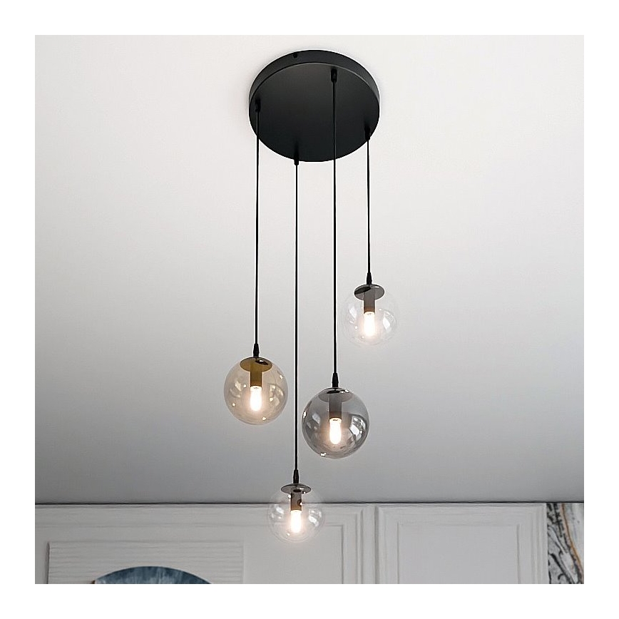 Lustră pe cablu COSMO 4xE14/10W/230V d. 40 cm negru/gri/bej/transparent