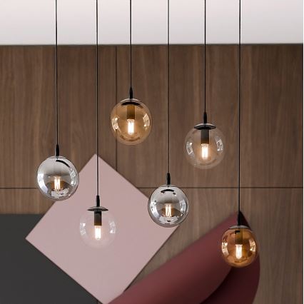 Lustră pe cablu COSMO 6xE14/10W/230V negru/gri/bej/transparent