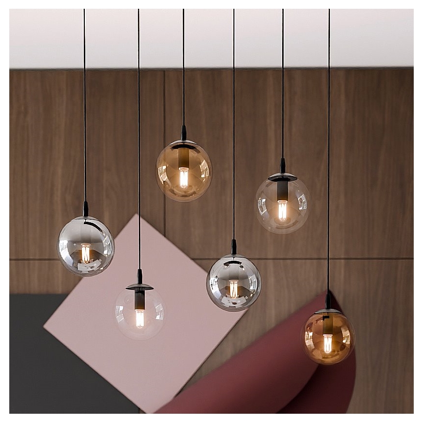 Lustră pe cablu COSMO 6xE14/10W/230V negru/gri/bej/transparent