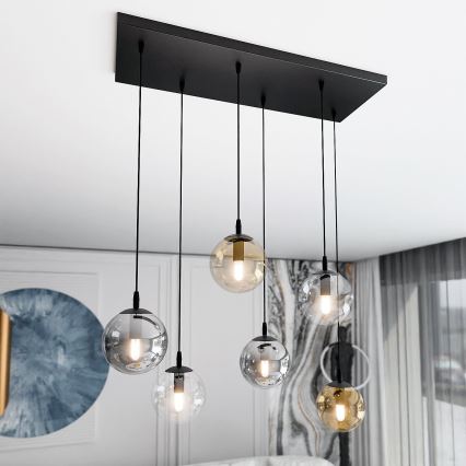 Lustră pe cablu COSMO 6xE14/10W/230V negru/gri/bej/transparent