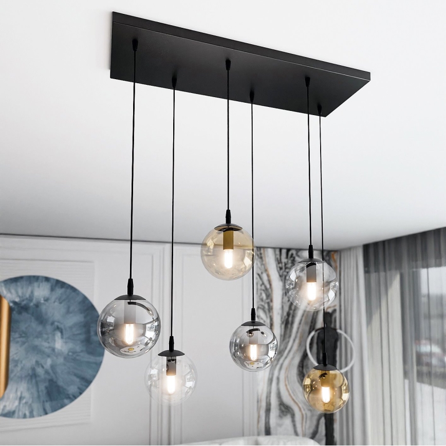 Lustră pe cablu COSMO 6xE14/10W/230V negru/gri/bej/transparent