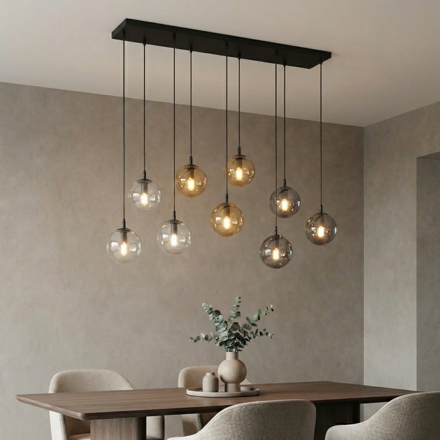 Lustră pe cablu COSMO 9xE14/10W/230V negru/gri/bej/transparent