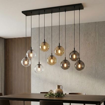 Lustră pe cablu COSMO 9xE14/10W/230V negru/gri/bej/transparent