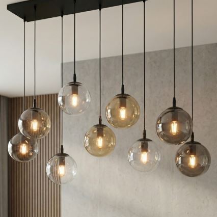 Lustră pe cablu COSMO 9xE14/10W/230V negru/gri/bej/transparent