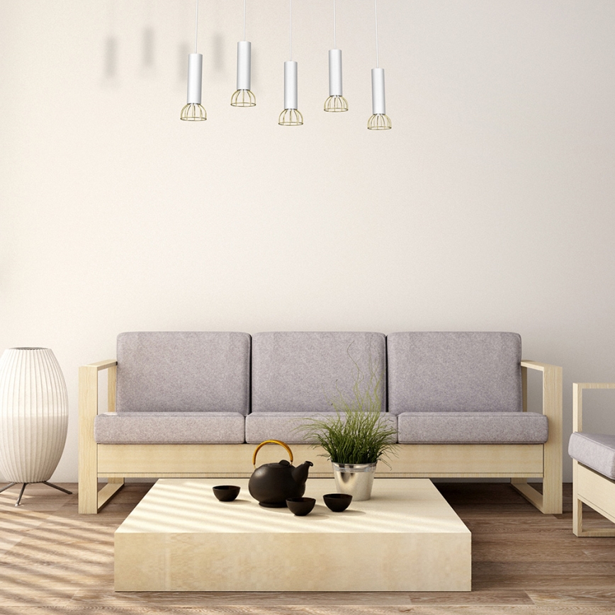 Lustră pe cablu DANTE 5xGU10/25W/230V albă/aurie