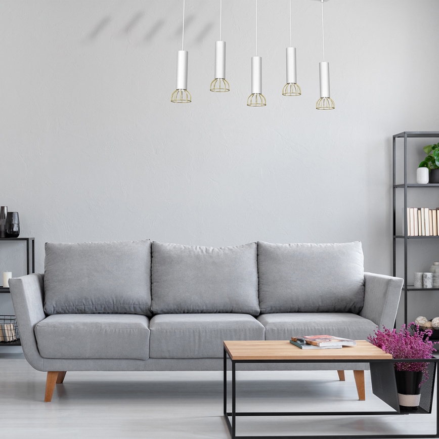 Lustră pe cablu DANTE 5xGU10/25W/230V albă/aurie