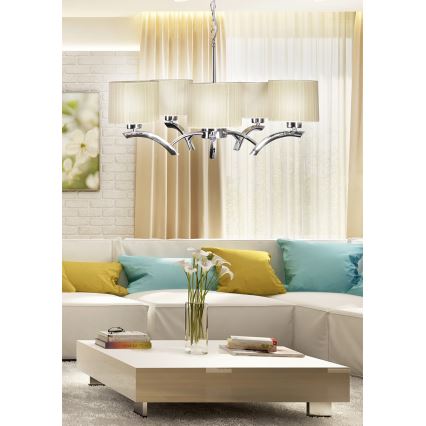 Lustră pe cablu DRAGA 5xE27/60W/230V bej/crom lucios