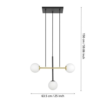 Lustră pe cablu Eglo 3xE14/40W/230V auriu/negru