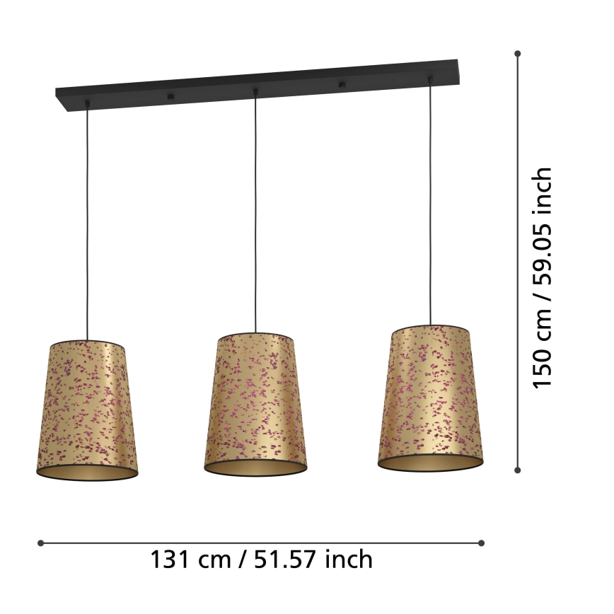 Lustră pe cablu Eglo 3xE27/25W/230V auriu/roz
