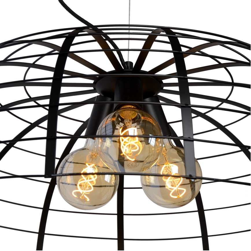 Lustră pe cablu ELODIE 3xE27/40W/230V neagră Lucide 45449/76/30