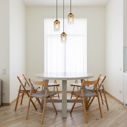 Lustră pe cablu 3xE27/40W/230V metal/lemn Globo