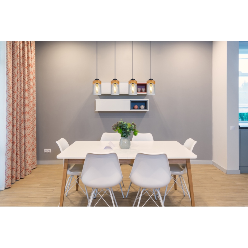 Lustră pe cablu 4xE27/40W/230V metal/lemn Globo