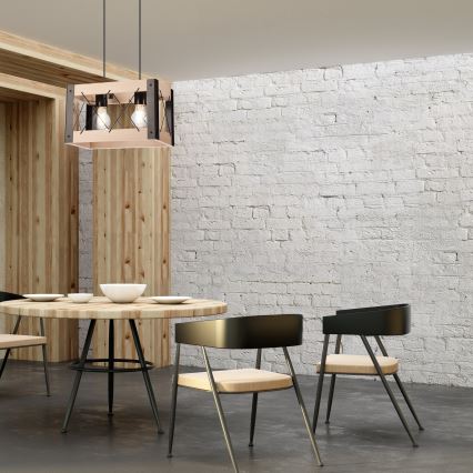 Lustră pe cablu FRIDA 2xE27/60W/230V negru/bej fag