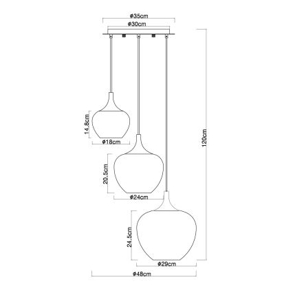 Lustră pe cablu Globo 3xE27/40W/230V alb