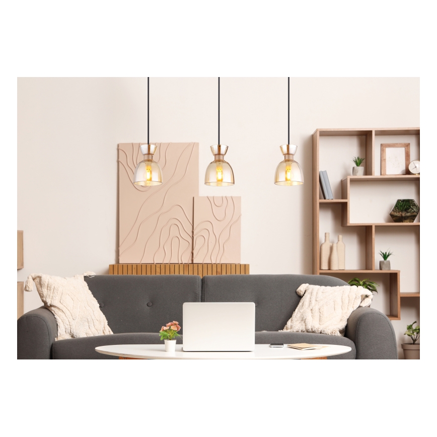 Lustră pe cablu Globo 3xE14/40W/230V maro/fumuriu