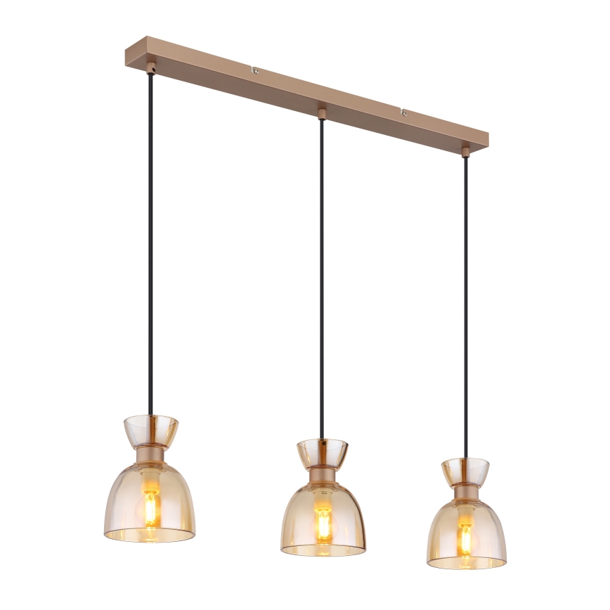 Lustră pe cablu Globo 3xE14/40W/230V maro/fumuriu