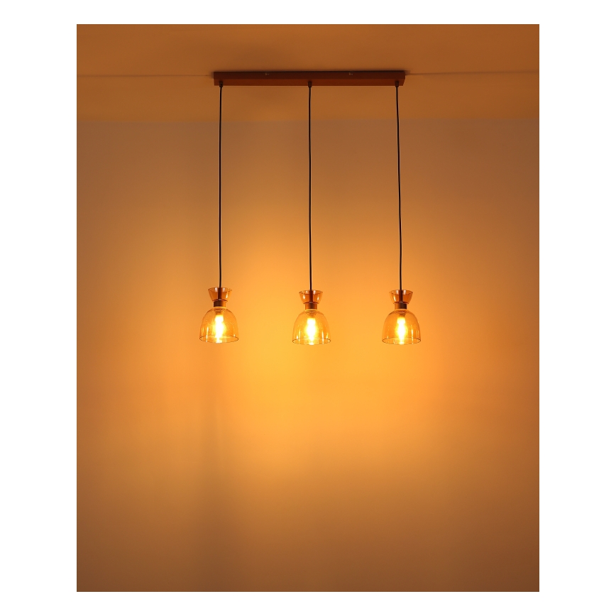 Lustră pe cablu Globo 3xE14/40W/230V maro/fumuriu