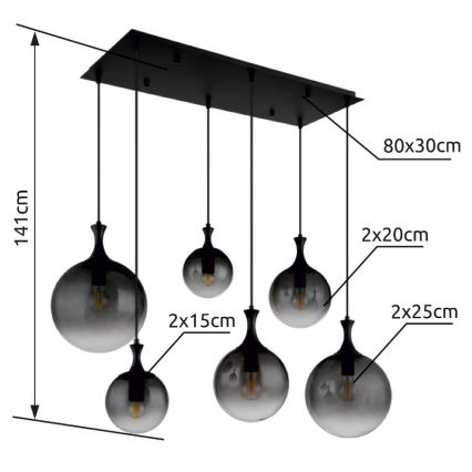 Lustră pe cablu Globo 6xE27/10W/230V negru