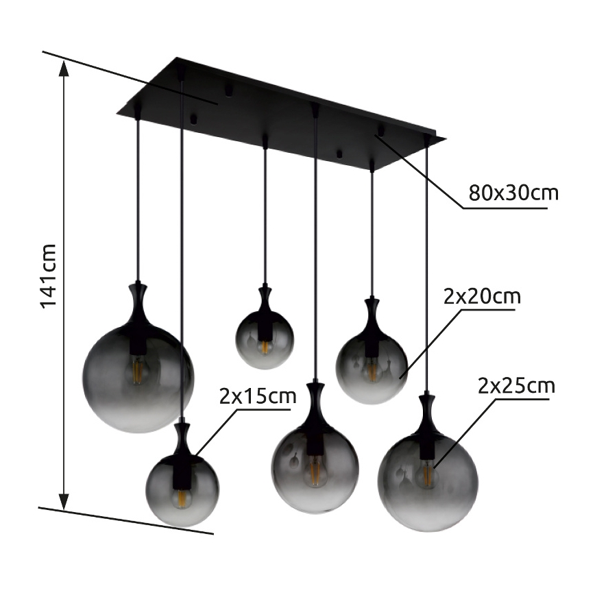 Lustră pe cablu Globo 6xE27/10W/230V negru