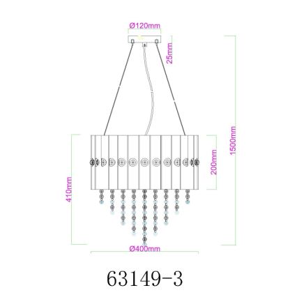 Lustră pe cablu Globo 3xE27/40W/230V d. 40 cm