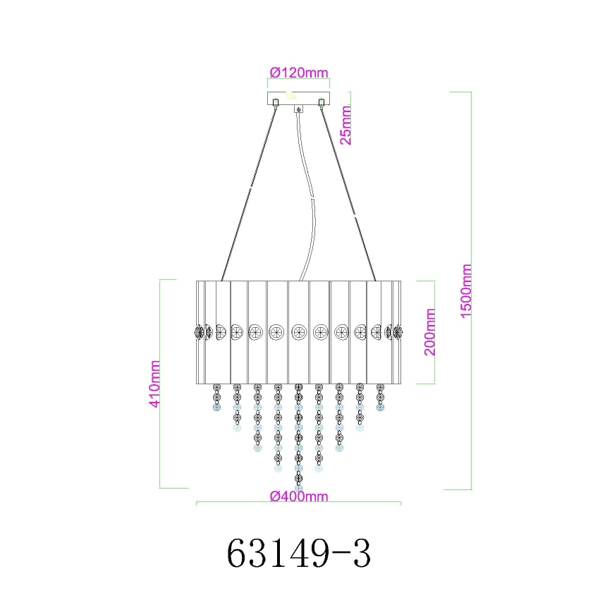 Lustră pe cablu Globo 3xE27/40W/230V d. 40 cm
